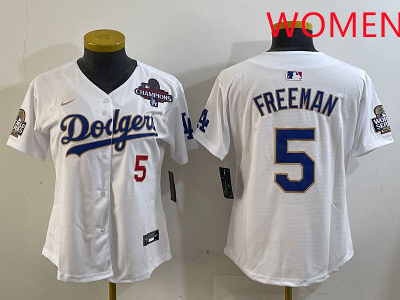 Women Los Angeles Dodgers 5 Freeman White Gold Game 2025 Nike MLB Jersey style 3